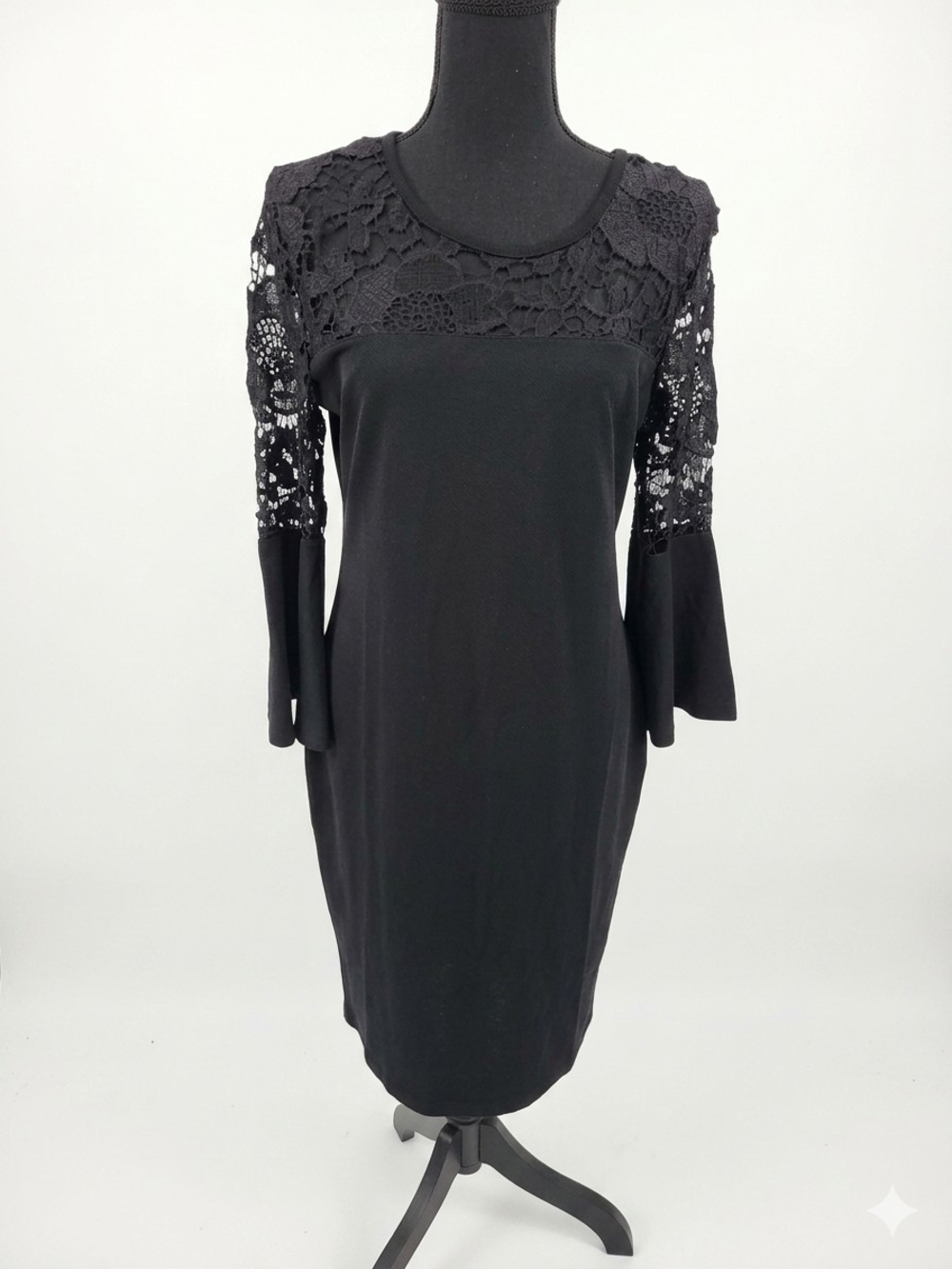 Mlle Gabrielle Black Lace Yoke Midi Dress